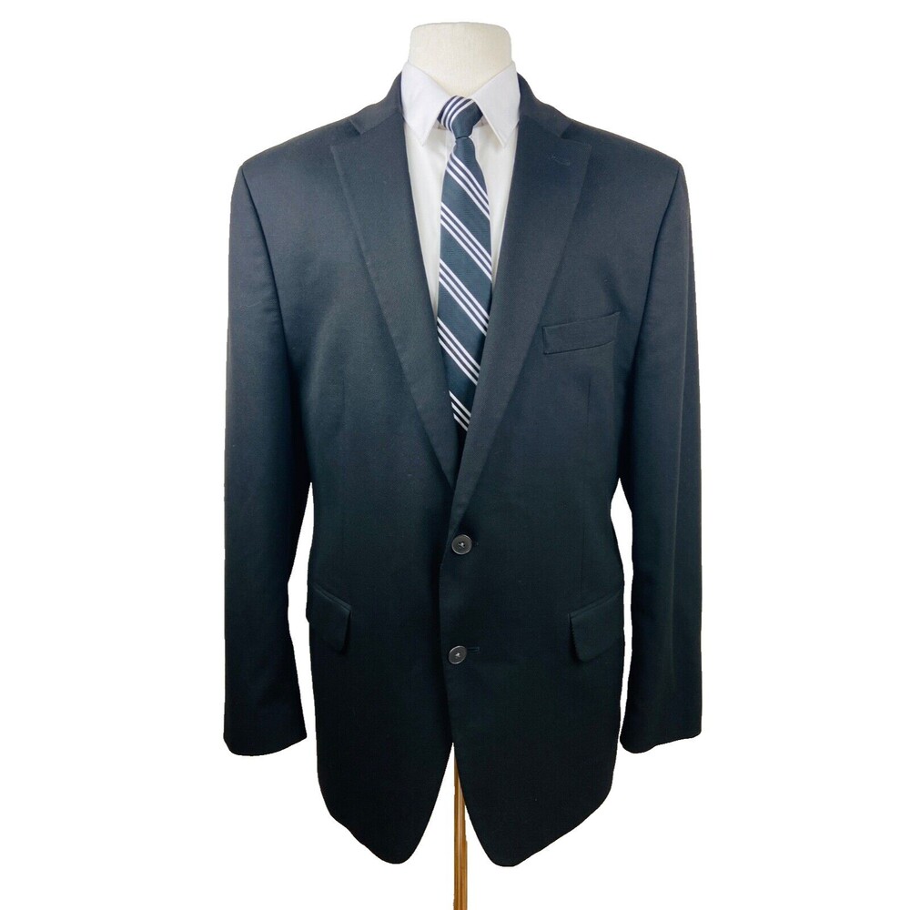 MICHAEL KORS MENS 44L SOLID BLACK SILVER BUTTON BLAZER SPORT COAT SUIT JACKET